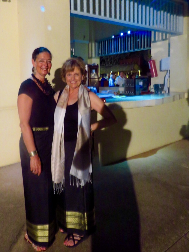 Siem Reap–Esther and I modeling our new skirts